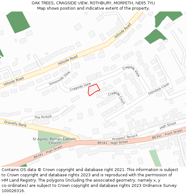 OAK TREES, CRAGSIDE VIEW, ROTHBURY, MORPETH, NE65 7YU: Location map and indicative extent of plot