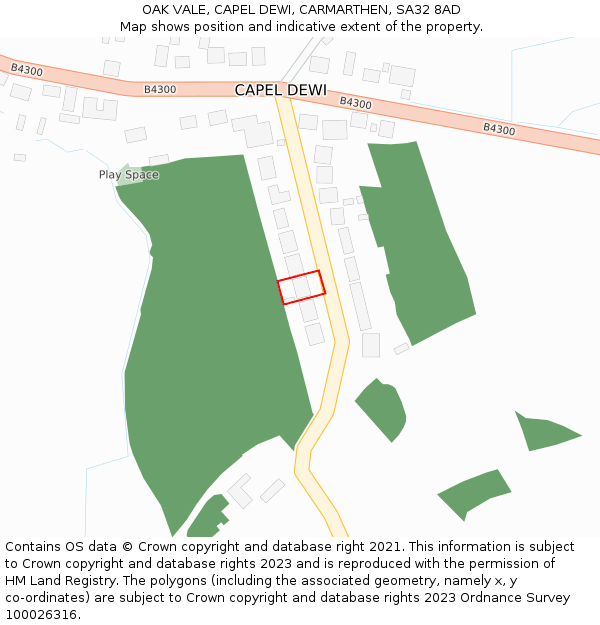 OAK VALE, CAPEL DEWI, CARMARTHEN, SA32 8AD: Location map and indicative extent of plot