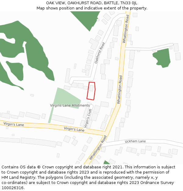 OAK VIEW, OAKHURST ROAD, BATTLE, TN33 0JL: Location map and indicative extent of plot