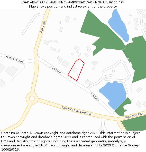 OAK VIEW, PARK LANE, FINCHAMPSTEAD, WOKINGHAM, RG40 4PY: Location map and indicative extent of plot