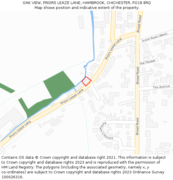 OAK VIEW, PRIORS LEAZE LANE, HAMBROOK, CHICHESTER, PO18 8RQ: Location map and indicative extent of plot