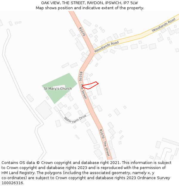 OAK VIEW, THE STREET, RAYDON, IPSWICH, IP7 5LW: Location map and indicative extent of plot