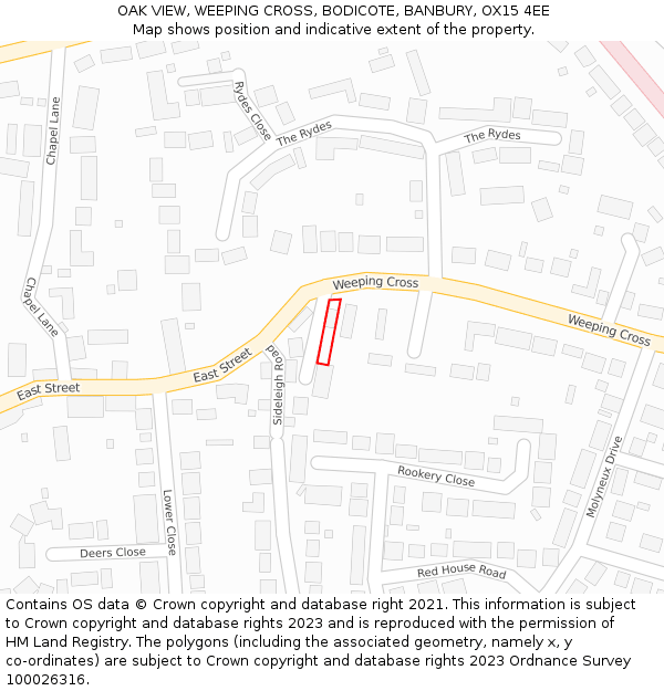OAK VIEW, WEEPING CROSS, BODICOTE, BANBURY, OX15 4EE: Location map and indicative extent of plot