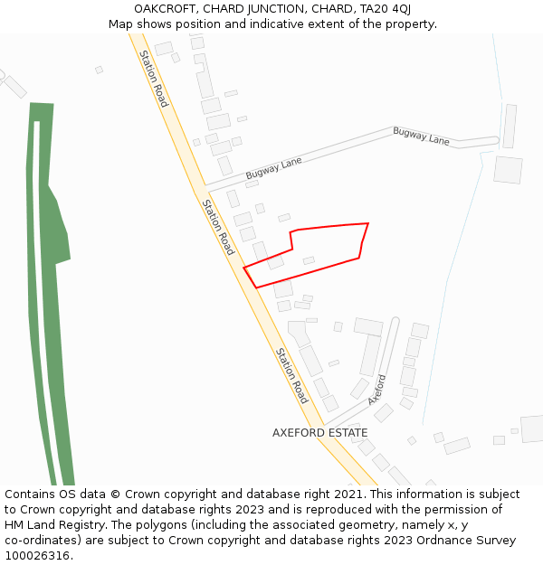 OAKCROFT, CHARD JUNCTION, CHARD, TA20 4QJ: Location map and indicative extent of plot