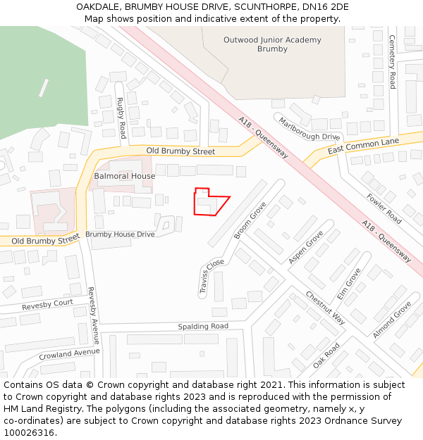 OAKDALE, BRUMBY HOUSE DRIVE, SCUNTHORPE, DN16 2DE: Location map and indicative extent of plot
