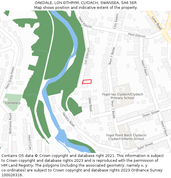 OAKDALE, LON EITHRYM, CLYDACH, SWANSEA, SA6 5ER: Location map and indicative extent of plot