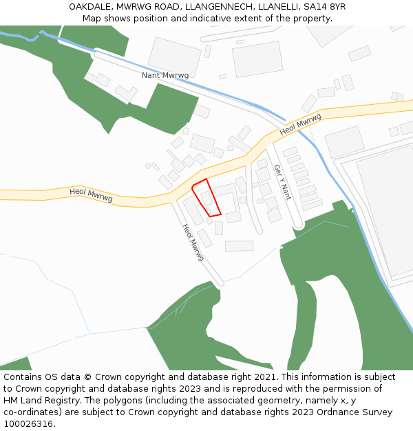 OAKDALE, MWRWG ROAD, LLANGENNECH, LLANELLI, SA14 8YR: Location map and indicative extent of plot