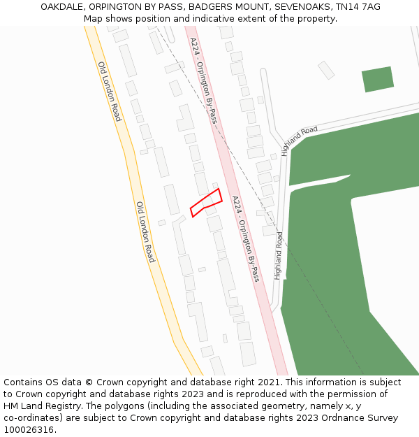 OAKDALE, ORPINGTON BY PASS, BADGERS MOUNT, SEVENOAKS, TN14 7AG: Location map and indicative extent of plot