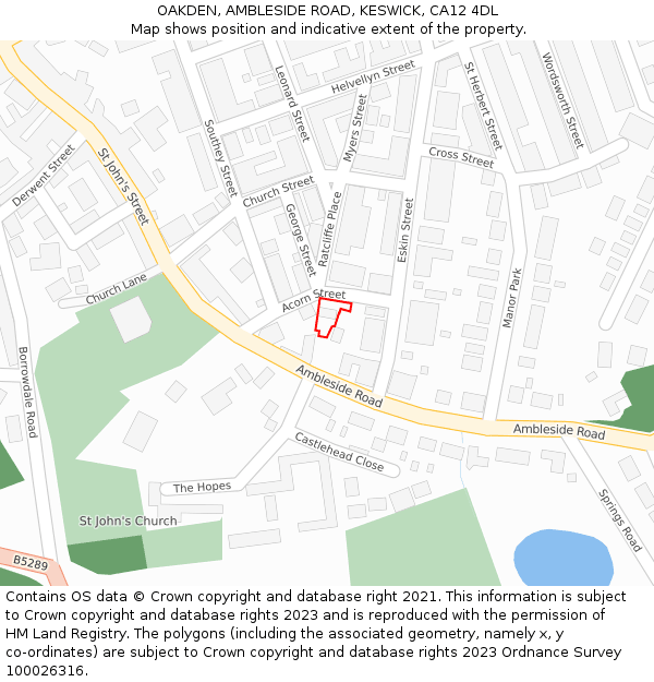 OAKDEN, AMBLESIDE ROAD, KESWICK, CA12 4DL: Location map and indicative extent of plot