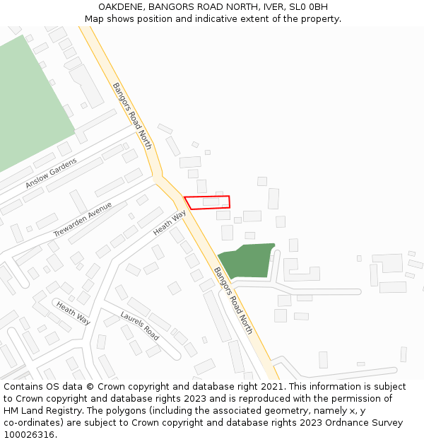 OAKDENE, BANGORS ROAD NORTH, IVER, SL0 0BH: Location map and indicative extent of plot