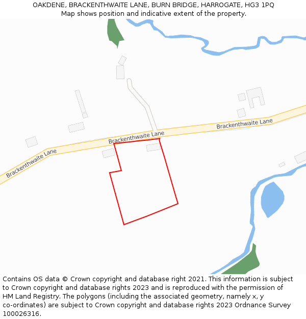 OAKDENE, BRACKENTHWAITE LANE, BURN BRIDGE, HARROGATE, HG3 1PQ: Location map and indicative extent of plot