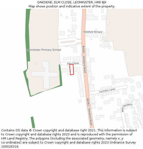 OAKDENE, ELM CLOSE, LEOMINSTER, HR6 8JX: Location map and indicative extent of plot