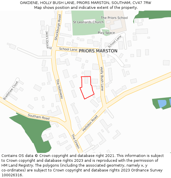 OAKDENE, HOLLY BUSH LANE, PRIORS MARSTON, SOUTHAM, CV47 7RW: Location map and indicative extent of plot