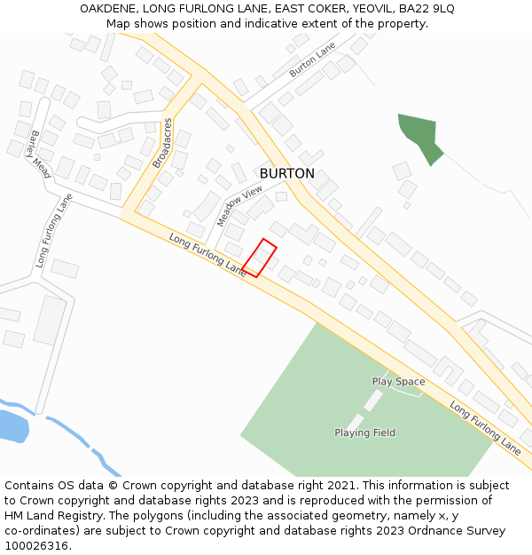 OAKDENE, LONG FURLONG LANE, EAST COKER, YEOVIL, BA22 9LQ: Location map and indicative extent of plot