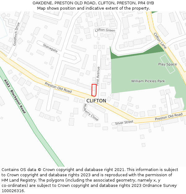 OAKDENE, PRESTON OLD ROAD, CLIFTON, PRESTON, PR4 0YB: Location map and indicative extent of plot