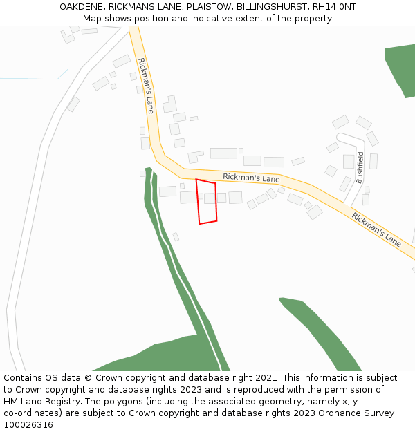 OAKDENE, RICKMANS LANE, PLAISTOW, BILLINGSHURST, RH14 0NT: Location map and indicative extent of plot