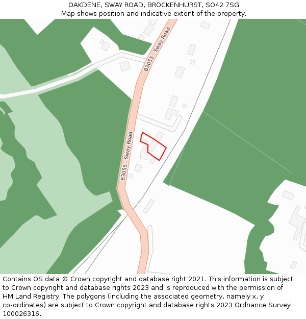 OAKDENE, SWAY ROAD, BROCKENHURST, SO42 7SG: Location map and indicative extent of plot