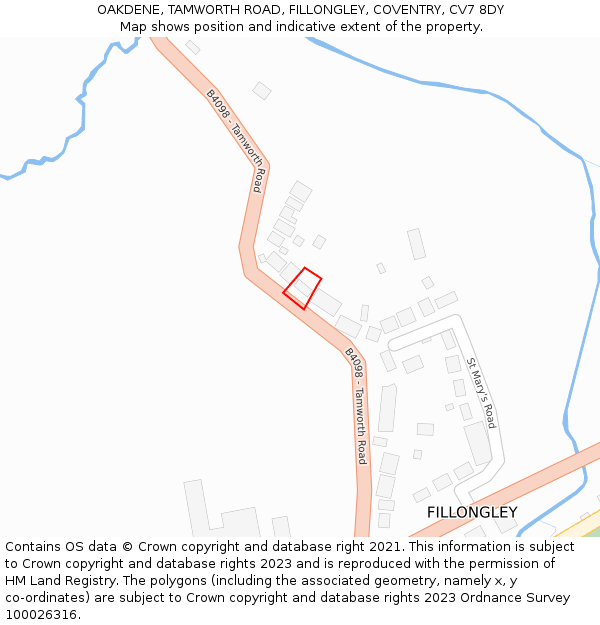 OAKDENE, TAMWORTH ROAD, FILLONGLEY, COVENTRY, CV7 8DY: Location map and indicative extent of plot