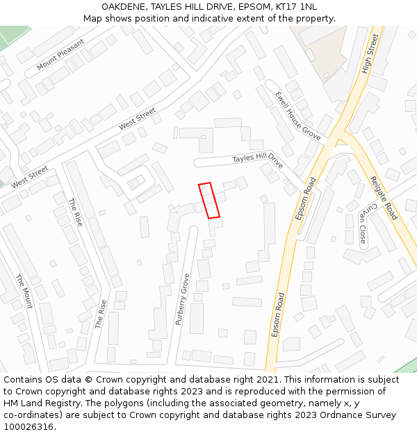 OAKDENE, TAYLES HILL DRIVE, EPSOM, KT17 1NL: Location map and indicative extent of plot