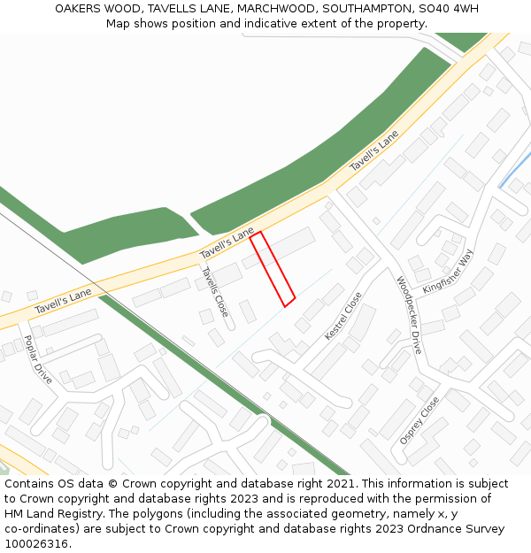 OAKERS WOOD, TAVELLS LANE, MARCHWOOD, SOUTHAMPTON, SO40 4WH: Location map and indicative extent of plot