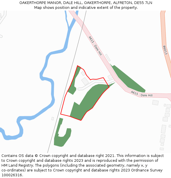 OAKERTHORPE MANOR, DALE HILL, OAKERTHORPE, ALFRETON, DE55 7LN: Location map and indicative extent of plot
