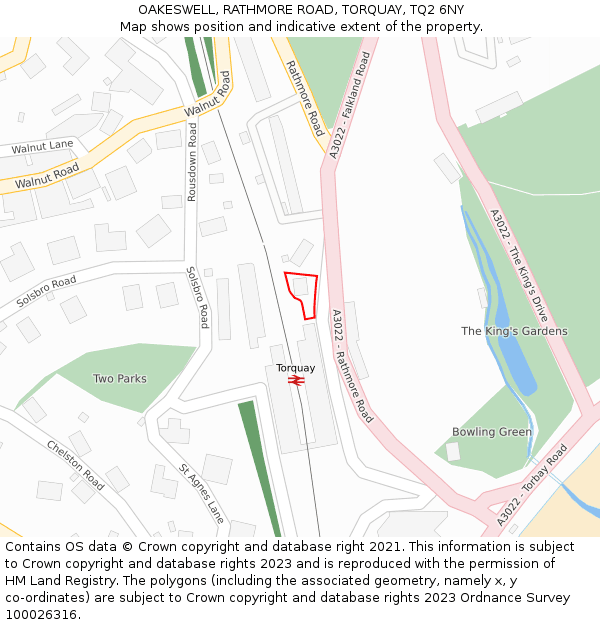 OAKESWELL, RATHMORE ROAD, TORQUAY, TQ2 6NY: Location map and indicative extent of plot