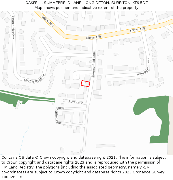 OAKFELL, SUMMERFIELD LANE, LONG DITTON, SURBITON, KT6 5DZ: Location map and indicative extent of plot