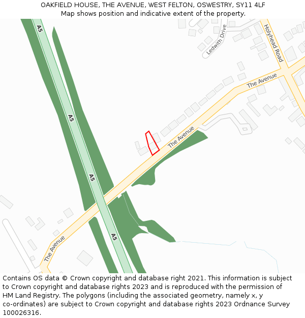 OAKFIELD HOUSE, THE AVENUE, WEST FELTON, OSWESTRY, SY11 4LF: Location map and indicative extent of plot