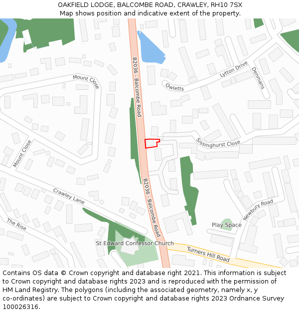 OAKFIELD LODGE, BALCOMBE ROAD, CRAWLEY, RH10 7SX: Location map and indicative extent of plot