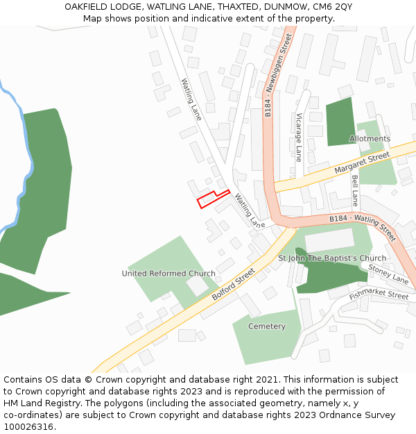 OAKFIELD LODGE, WATLING LANE, THAXTED, DUNMOW, CM6 2QY: Location map and indicative extent of plot