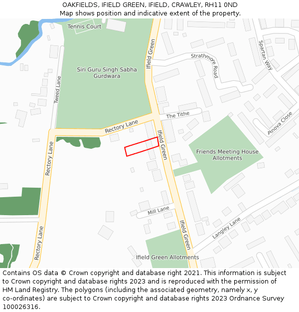 OAKFIELDS, IFIELD GREEN, IFIELD, CRAWLEY, RH11 0ND: Location map and indicative extent of plot