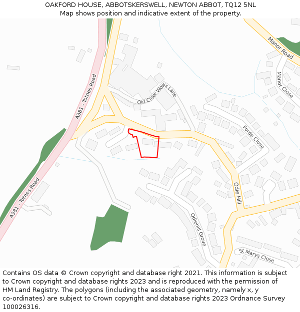 OAKFORD HOUSE, ABBOTSKERSWELL, NEWTON ABBOT, TQ12 5NL: Location map and indicative extent of plot