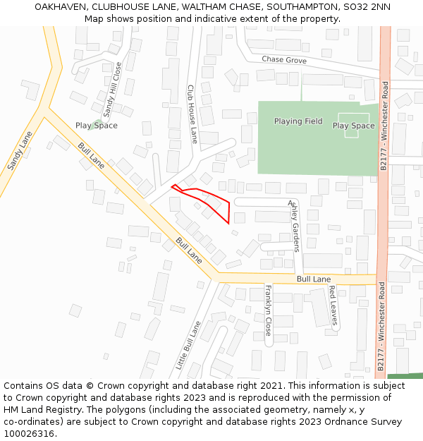 OAKHAVEN, CLUBHOUSE LANE, WALTHAM CHASE, SOUTHAMPTON, SO32 2NN: Location map and indicative extent of plot