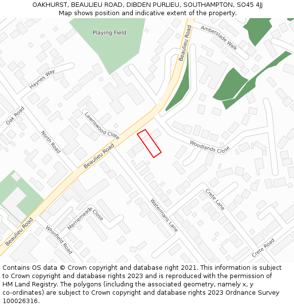 OAKHURST, BEAULIEU ROAD, DIBDEN PURLIEU, SOUTHAMPTON, SO45 4JJ: Location map and indicative extent of plot