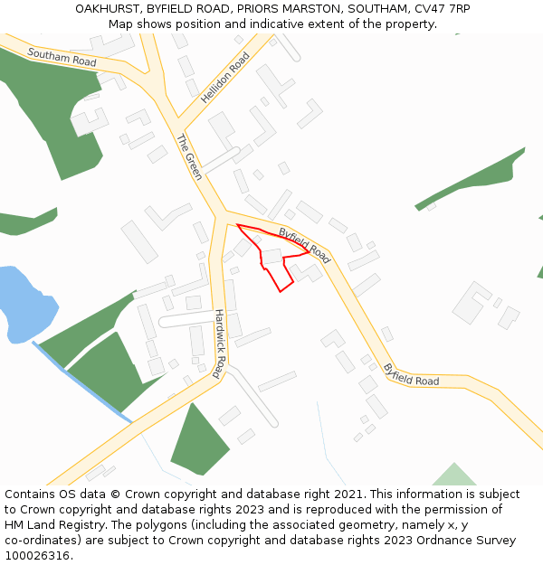 OAKHURST, BYFIELD ROAD, PRIORS MARSTON, SOUTHAM, CV47 7RP: Location map and indicative extent of plot