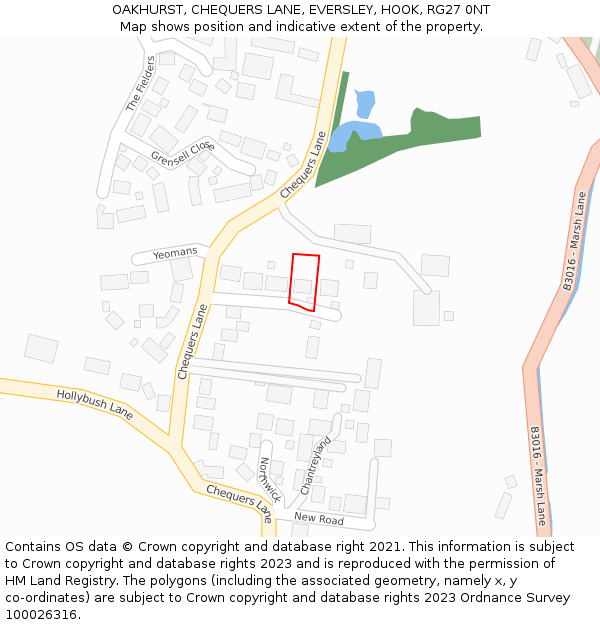 OAKHURST, CHEQUERS LANE, EVERSLEY, HOOK, RG27 0NT: Location map and indicative extent of plot