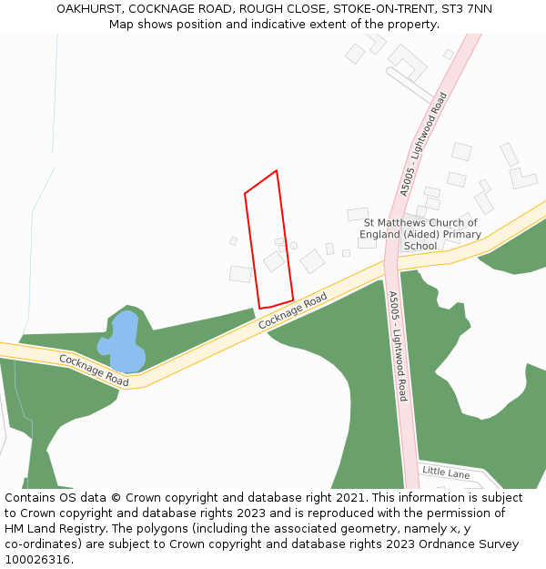 OAKHURST, COCKNAGE ROAD, ROUGH CLOSE, STOKE-ON-TRENT, ST3 7NN: Location map and indicative extent of plot