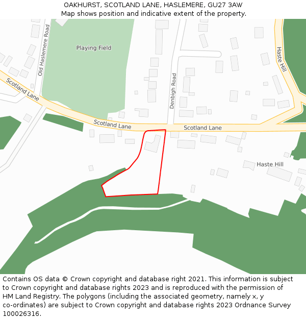 OAKHURST, SCOTLAND LANE, HASLEMERE, GU27 3AW: Location map and indicative extent of plot