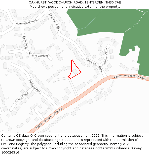 OAKHURST, WOODCHURCH ROAD, TENTERDEN, TN30 7AE: Location map and indicative extent of plot