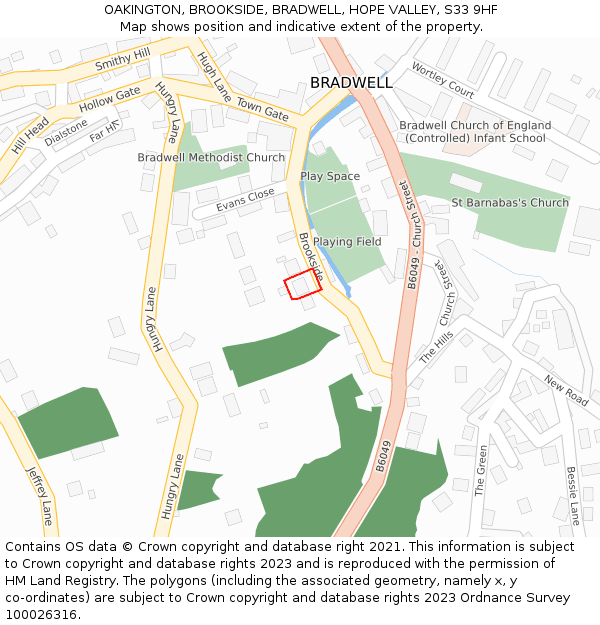 OAKINGTON, BROOKSIDE, BRADWELL, HOPE VALLEY, S33 9HF: Location map and indicative extent of plot