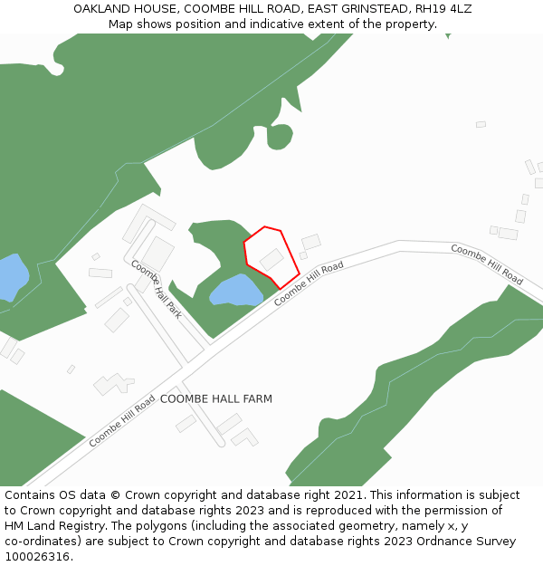 OAKLAND HOUSE, COOMBE HILL ROAD, EAST GRINSTEAD, RH19 4LZ: Location map and indicative extent of plot