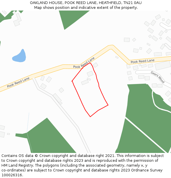 OAKLAND HOUSE, POOK REED LANE, HEATHFIELD, TN21 0AU: Location map and indicative extent of plot