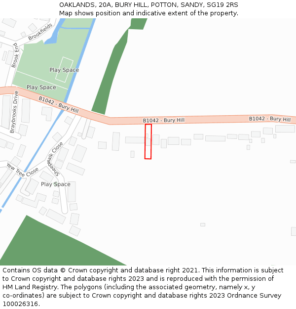 OAKLANDS, 20A, BURY HILL, POTTON, SANDY, SG19 2RS: Location map and indicative extent of plot
