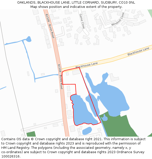 OAKLANDS, BLACKHOUSE LANE, LITTLE CORNARD, SUDBURY, CO10 0NL: Location map and indicative extent of plot