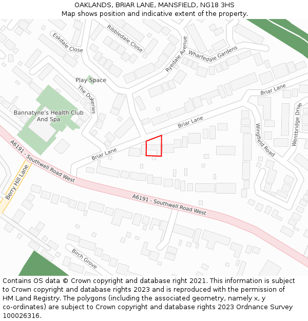 OAKLANDS, BRIAR LANE, MANSFIELD, NG18 3HS: Location map and indicative extent of plot