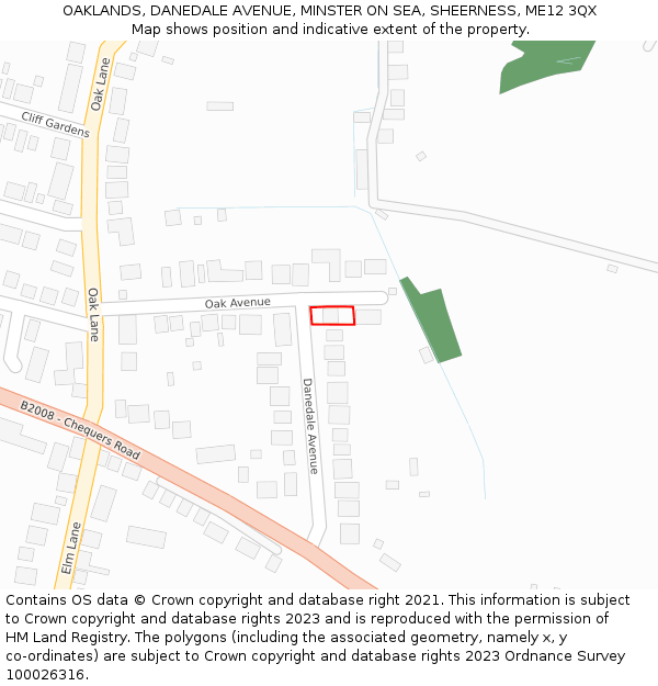 OAKLANDS, DANEDALE AVENUE, MINSTER ON SEA, SHEERNESS, ME12 3QX: Location map and indicative extent of plot