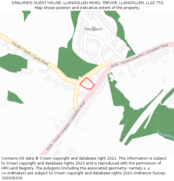 OAKLANDS GUEST HOUSE, LLANGOLLEN ROAD, TREVOR, LLANGOLLEN, LL20 7TG: Location map and indicative extent of plot