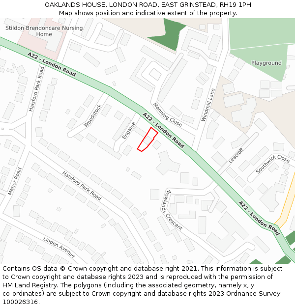 OAKLANDS HOUSE, LONDON ROAD, EAST GRINSTEAD, RH19 1PH: Location map and indicative extent of plot