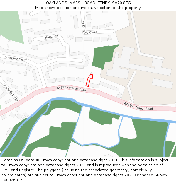 OAKLANDS, MARSH ROAD, TENBY, SA70 8EG: Location map and indicative extent of plot