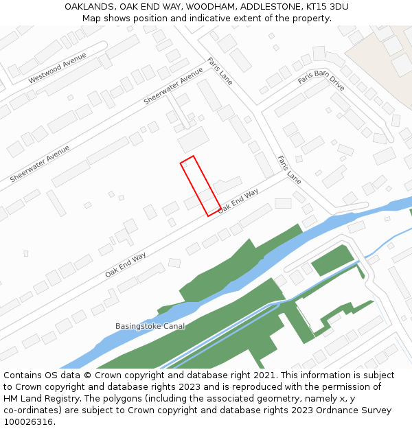 OAKLANDS, OAK END WAY, WOODHAM, ADDLESTONE, KT15 3DU: Location map and indicative extent of plot